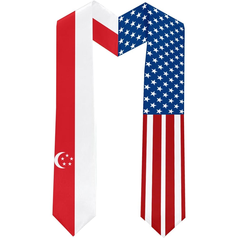5931 2026 Singapore Flag and USA Flag Graduation Stole Graduation Sash
